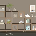 Wooden Decorative Shelves With Stuffed Toys Books Green Plant And Vintage Camera
