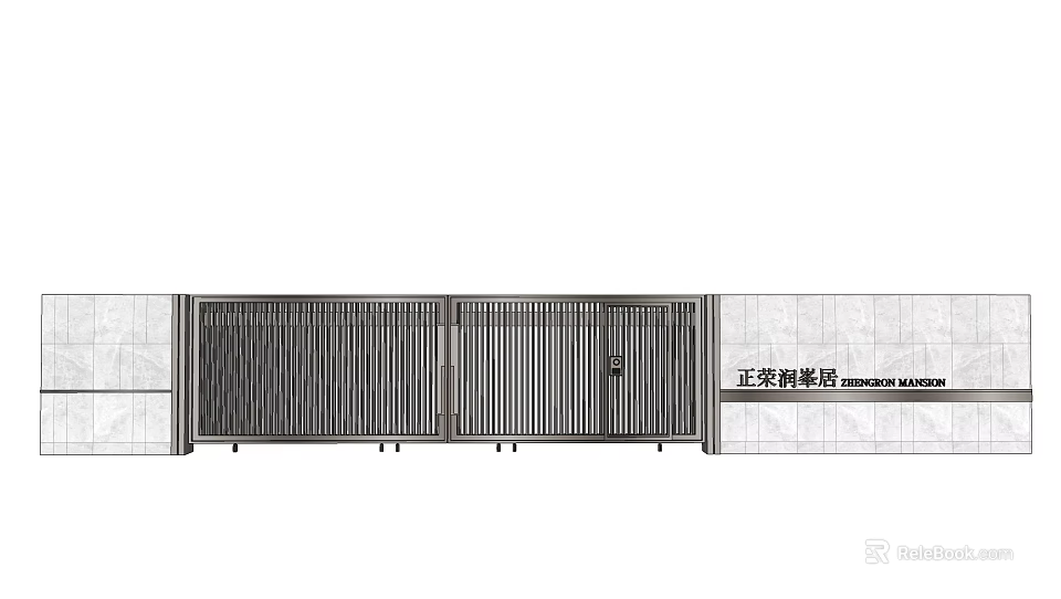 Zhengrong Mansion Feature Wall With Modern Metal Grille Landscape Design 3d model 