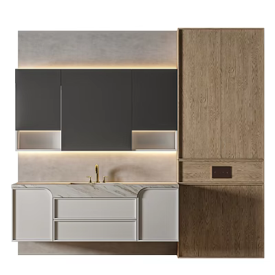 Modern Bathroom Vanity With Marble Countertop Wooden Cabinets And Mirror Lighting 3d model