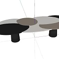Modern Sofa and Coffee Table Set with Black Brown White Circular Patterns and Cylindrical Legs