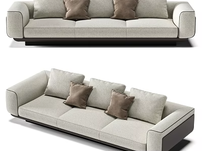Modern Light Gray Double Sofa With Brown Cushions And Dark Armrests For Living Room 3d model