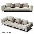 Modern Light Gray Double Sofa With Brown Cushions And Dark Armrests For Living Room