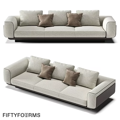 Modern Light Gray Double Sofa With Brown Cushions And Dark Armrests For Living Room 3d model