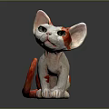 Cute Red And White Cat Sculpture With Large Ears Green Eyes And Curled Tail
