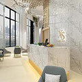 Elegant Wedding Dress Store Interior With Marble Reception Counter And Chandelier Lighting