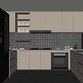 Modern Kitchen Interior With Light Wood Cabinets Black Appliances And White Tiled Backsplash