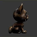 Bronze Cat Figurine With Intricate Patterns Large Eyes And Decorative Design
