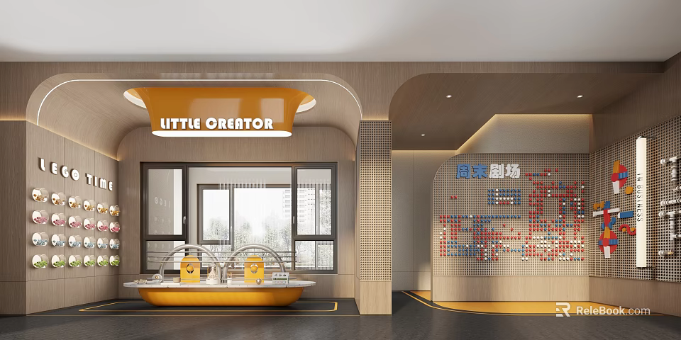 Indoor Playground With Modern Design Yellow Accents And Interactive Wall 3d model 