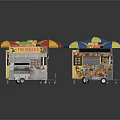 Colorful Mobile Food Carts With Striped Umbrellas Hot Dog Pizza Stalls Design