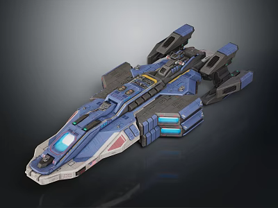 Futuristic Blue And Gray Spaceship Design With Detailed Interstellar Space Structure 3d model
