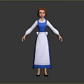 Animated Female Character In Blue And White Dress With Small Animals