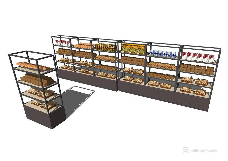 Retail Store Display Shelves With Multiple Tiers For Bread And Pastry Arrangement 3d model 