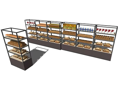 Retail Store Display Shelves With Multiple Tiers For Bread And Pastry Arrangement 3d model