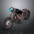 Vintage Motorcycle With Classic Design Blue Headlight Brown Seat Large Tires And Metal Frame