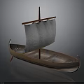 Traditional Wooden Sailboat With Red Mast And White Sail For Water Travel