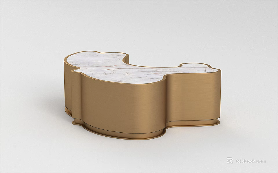 Golden Cloud Shaped Coffee Table With White Marble Top And Modern Design 3d model