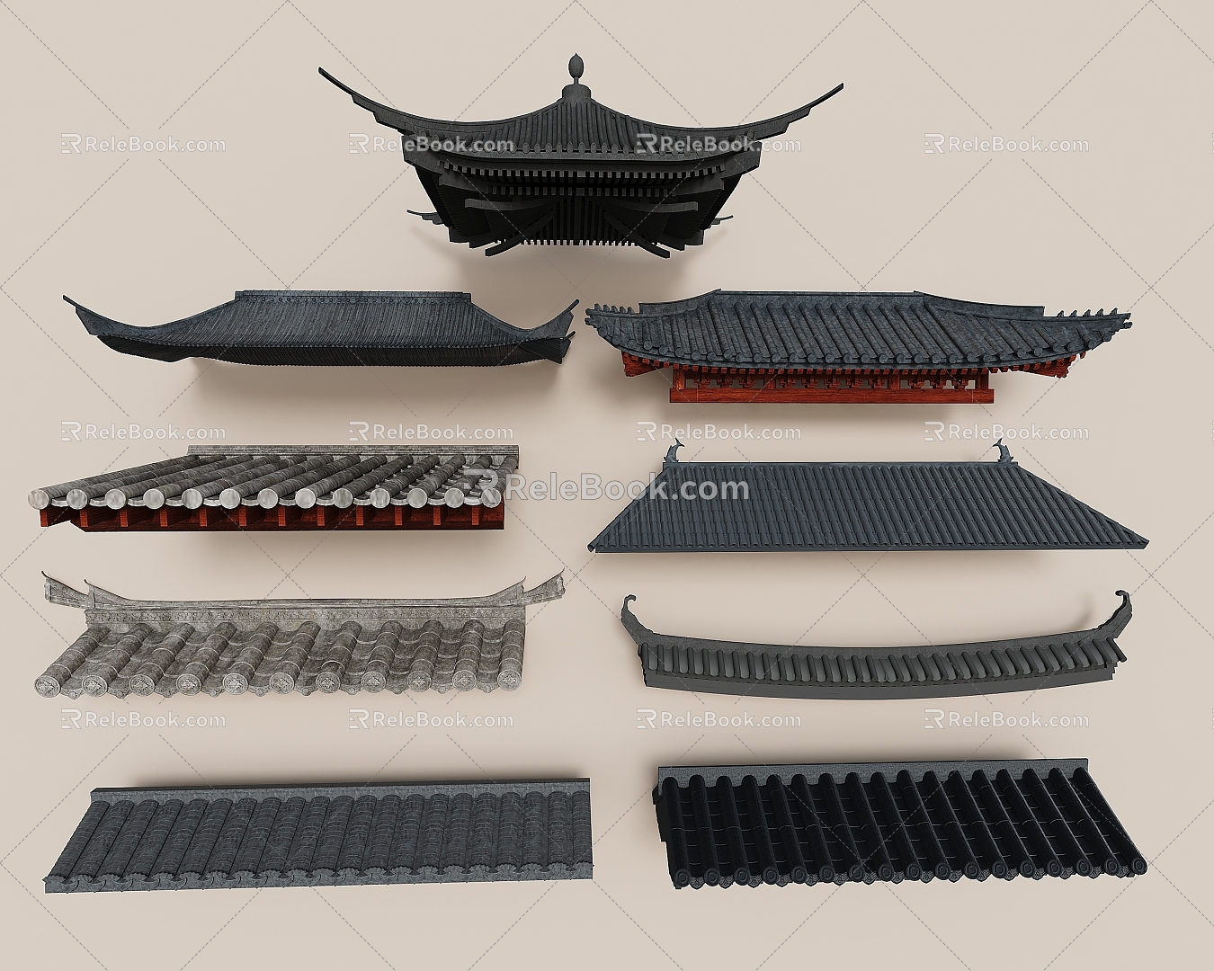 New Chinese Eaves Eaves Roof Tiles 3d model