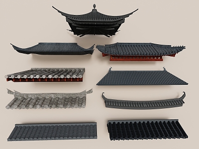 New Chinese Eaves Roof Tiles 3d model