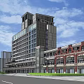 Modern Commercial Building Complex With Glass Facades And Connected Structures Under Blue Sky 3d model