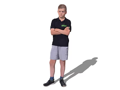 Young Man Standing With Arms Crossed In Black T-shirt And Gray Shorts With Green Text 3d model