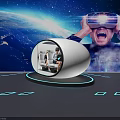Person Using VR Headset In Futuristic Egg Shaped Pod With Earth Background