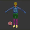 Man with green hair in Celtics number 36 jersey standing by basketball on gray background