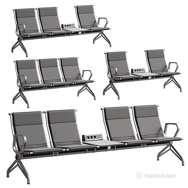 Modern Padded Steel Public Waiting Chairs With Side Table And Charging Ports For Public Areas 3d model 