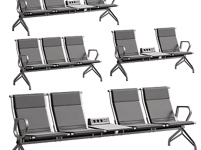 Modern Padded Steel Public Waiting Chairs With Side Table And Charging Ports For Public Areas 3d model
