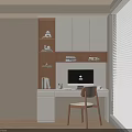 Modern Minimalist Home Office Desk With Computer Monitor Storage Shelves And Wooden Chair