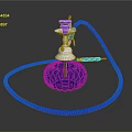 Woman Using Blue Glass Hookah With Purple Top And Long Flexible Hose