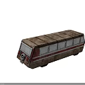Vintage Old Bus With Worn Brown Exterior Striped Design Flat Roof Side Windows And Doors