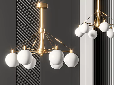 Modern Golden Chandelier With White Spherical Shades For Interior Decoration 3d model