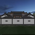 Chinese Style Detached Villa With Courtyard Green Trees And Parking Area