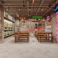 Nostalgic Industrial Style Hot Pot Restaurant Interior Design With Wooden Dining Sets And Food