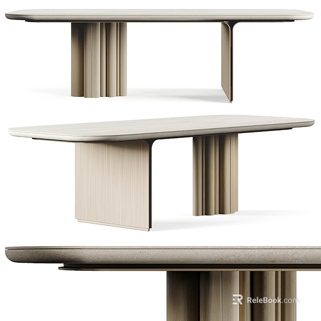 Modern Minimalist Dining Table With Light Wood Top And Pleated Legs Design 3d model 