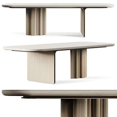 Modern Minimalist Dining Table With Light Wood Top And Pleated Legs Design 3d model