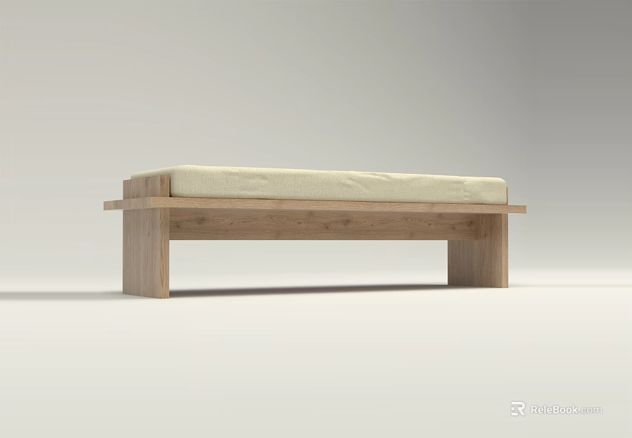 Modern Wooden Sofa Bench with Light Cushion and Sturdy Frame Design 3d model 
