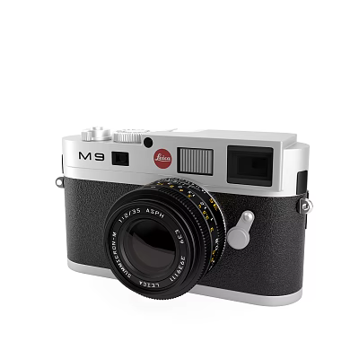 Leica MS Digital Camera Silver Black Retro Design With Professional Lens 3d model