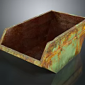 Architectural Rustic Metal Storage Container With Green Brown Rust Patina And Reinforced Metal Straps