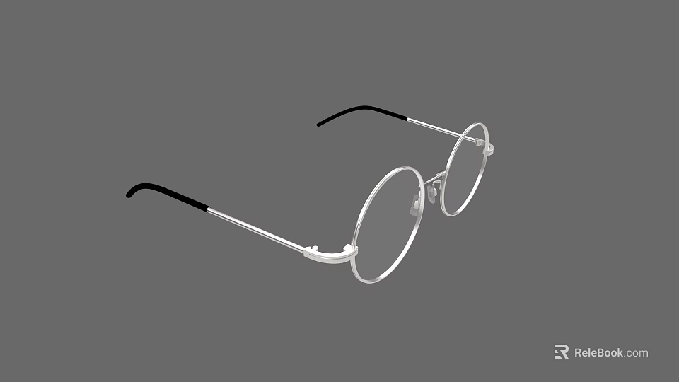 Stylish Round Glasses With Silver Metal Frame Black Temples And Clear Lenses 3d model 