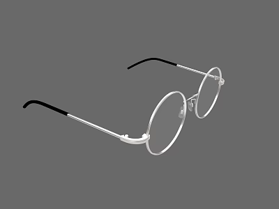 Stylish Round Glasses With Silver Metal Frame Black Temples And Clear Lenses 3d model