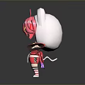 Cute 3D Character With Pink Hair And Cat Ears In Red White Outfit