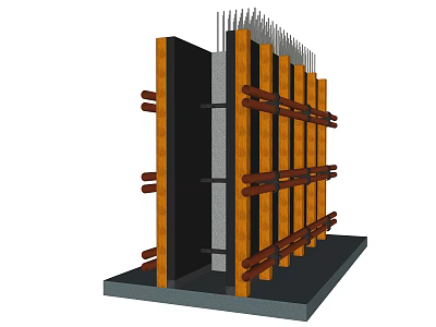 Building Component Structure Featuring Wooden Formwork Steel Supports And Reinforcement Bars 3d model