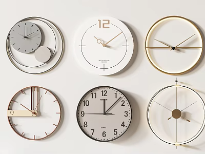 Various Modern Wall Clocks With Minimalist Designs And Different Color Frames 3d model