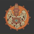 Colorful Circular Architectural Structure With Red Sculptures Rock Decorations And Orange Base