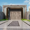 Grand Modern Entrance Gate Design With Stone Metal Structure And Green Plants
