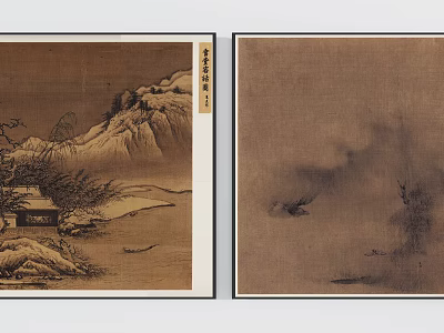 Traditional Chinese Landscape Paintings With Mountains Rivers And Cottages 3d model