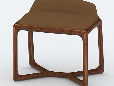 Modern Stool with Wooden Frame and Brown Cushion in Contemporary Geometric Structure Design 3d model