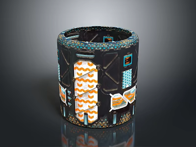 Stylish Modern Storage Container With Black Body Orange Wavy Lines And White Stripes 3d model