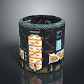 Stylish Modern Storage Container With Black Body Orange Wavy Lines And White Stripes